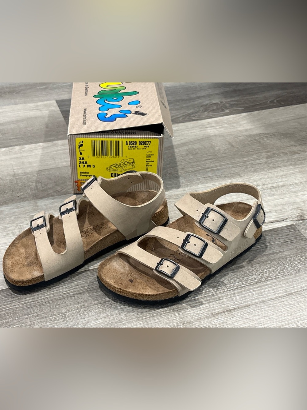 Birki’s by Birkenstock Women’s 7 Sandals Ellie Champagne Size 38 Cork Germany